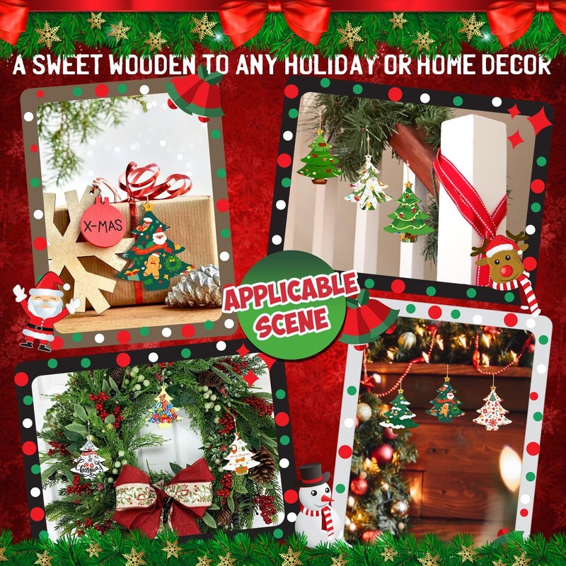 Sophena Wooden Christmas Tree Ornaments to Paint Christmas Thanksgiving Decoration Cutouts Unfinished 24PCS 3.5 x 3 inches, DIY Blank Unfinished Christmastree Wood Discs Ornament for Home Crafts Hanging - Image 5